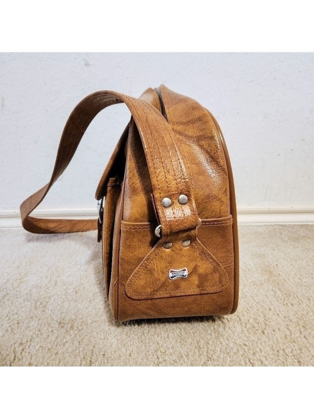 American Tourister Brown Faux Leather Shoulder Bag Vintage - Picture 7 of 13